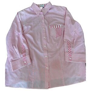 ERFO button up long sleeve shirt womens' sz 48 pink white stripe play office